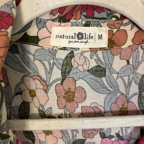 Natural Life Pink and Yellow Floral Print Collared V Neck Short Sleeve Midi Dres - Picture 5 of 7